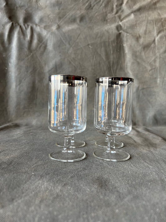 Set of Four Vintage Federal Glass Co Executive Platinum Rimmed Wine Glasses