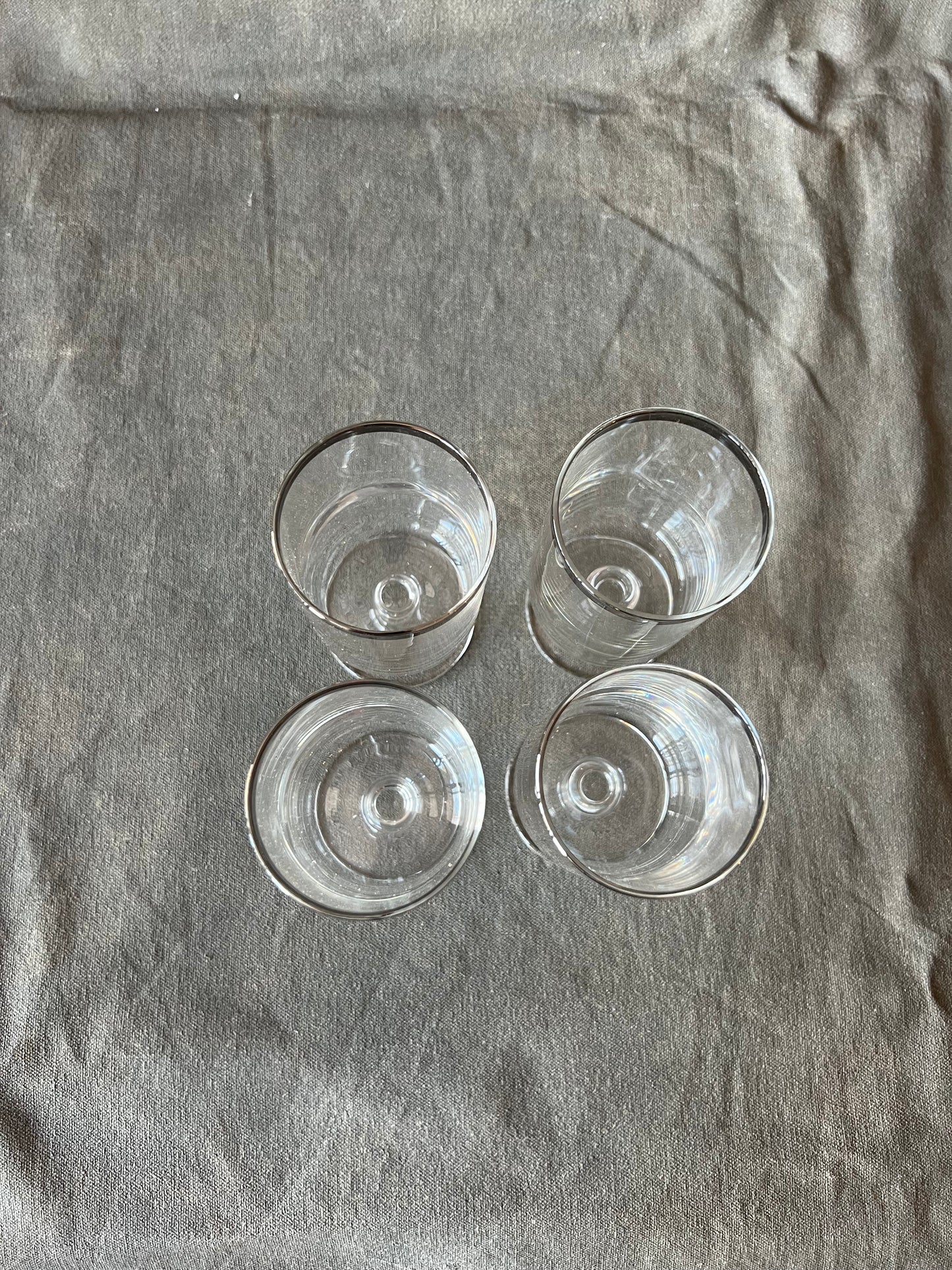 Set of Four Vintage Federal Glass Co Executive Platinum Rimmed Wine Glasses