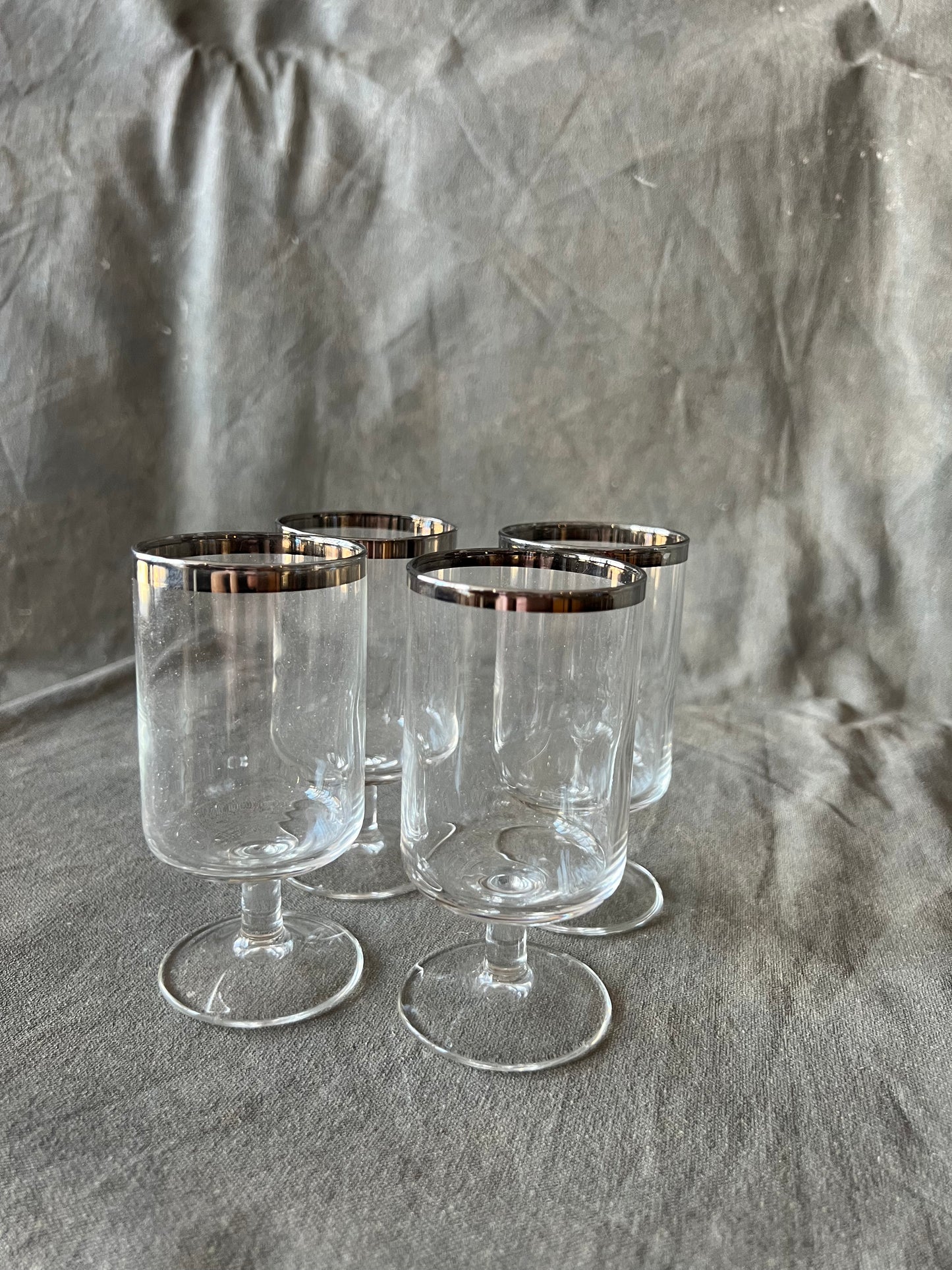 Set of Four Vintage Federal Glass Co Executive Platinum Rimmed Wine Glasses