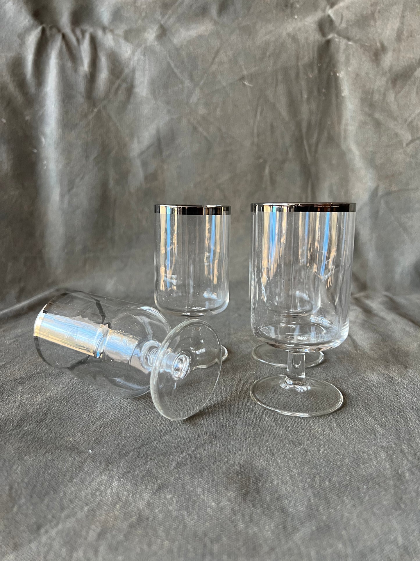 Set of Four Vintage Federal Glass Co Executive Platinum Rimmed Wine Glasses