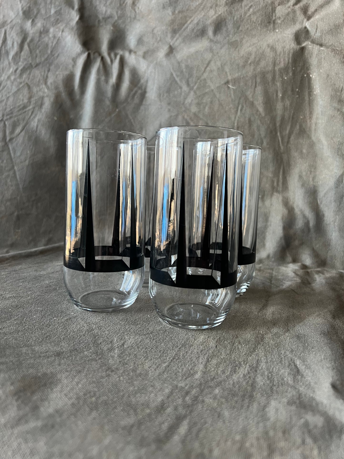 Set of Four Vintage MCM Geometric Pattern Tumbler Glasses