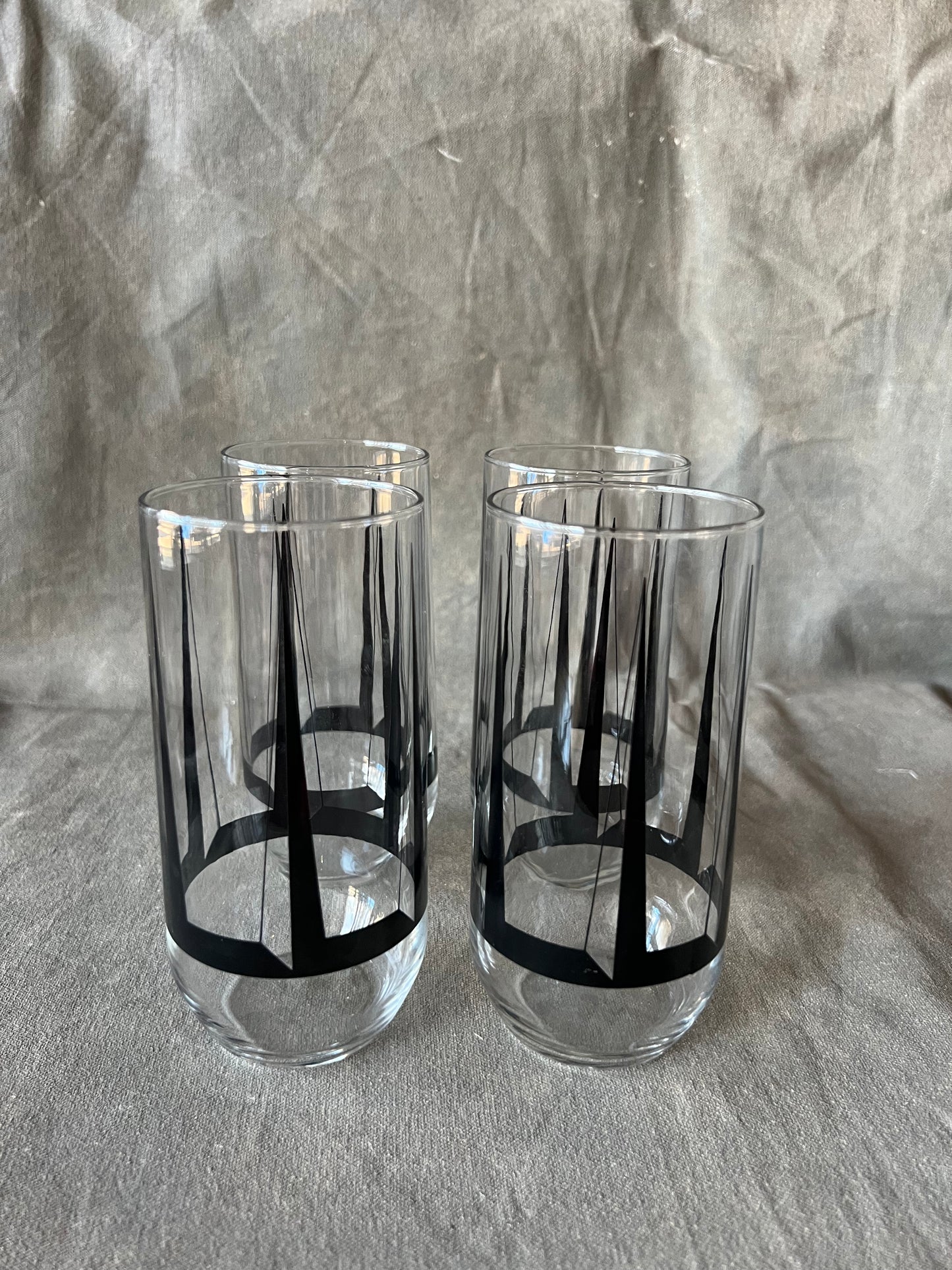 Set of Four Vintage MCM Geometric Pattern Tumbler Glasses