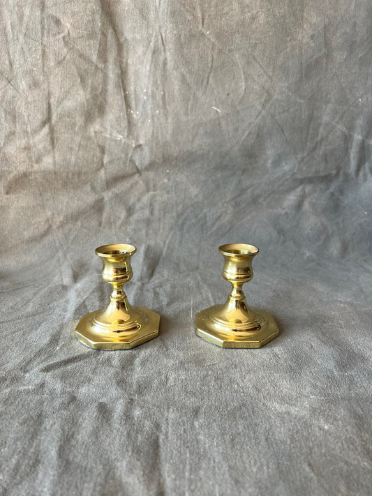 Pair of Solid Brass Baldwin Candle Holders with Octagonal Base