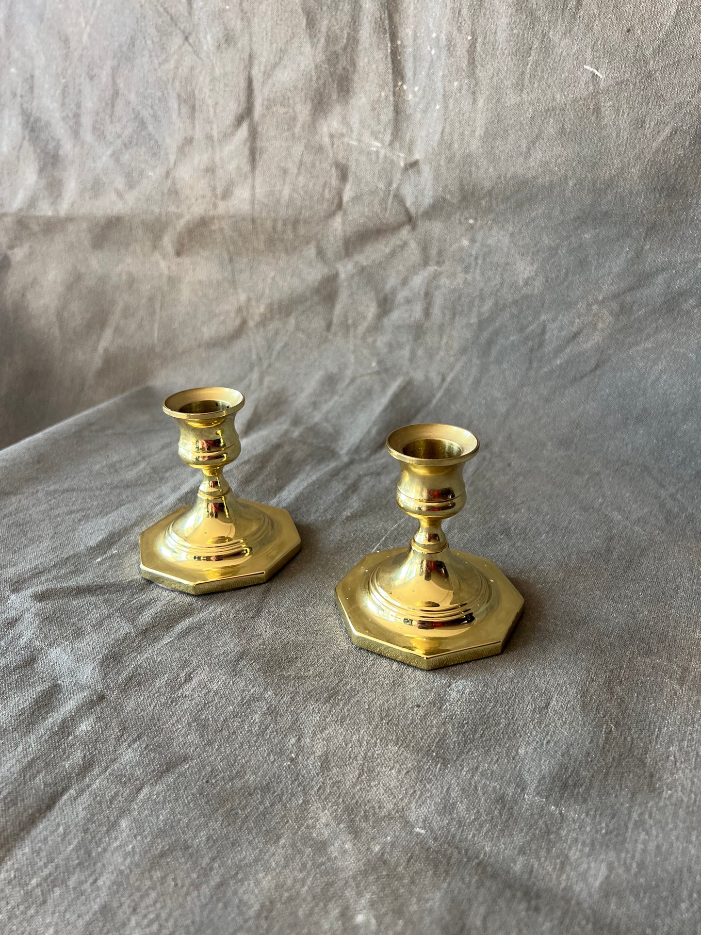 Pair of Solid Brass Baldwin Candle Holders with Octagonal Base