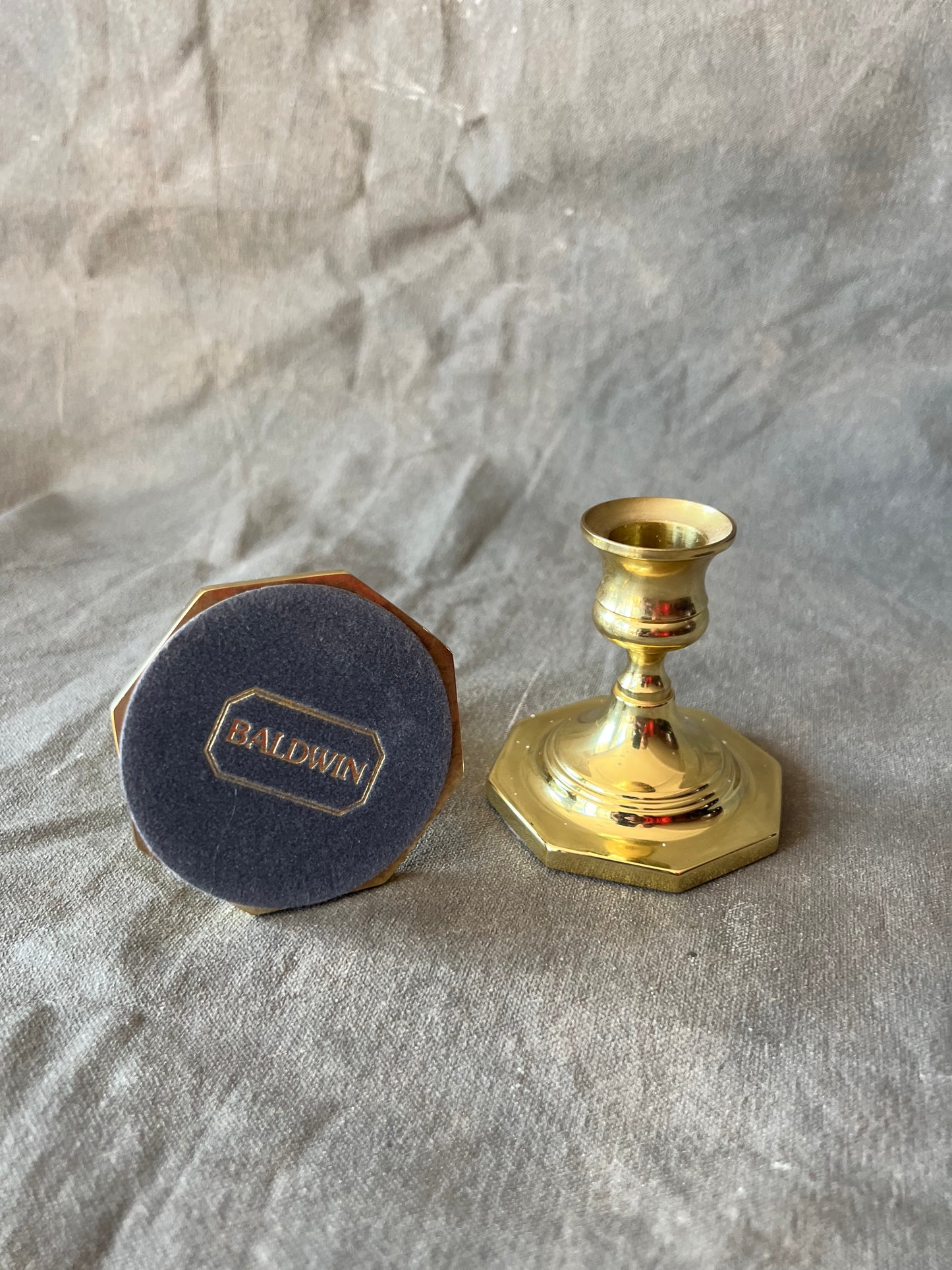 Pair of Solid Brass Baldwin Candle Holders with Octagonal Base