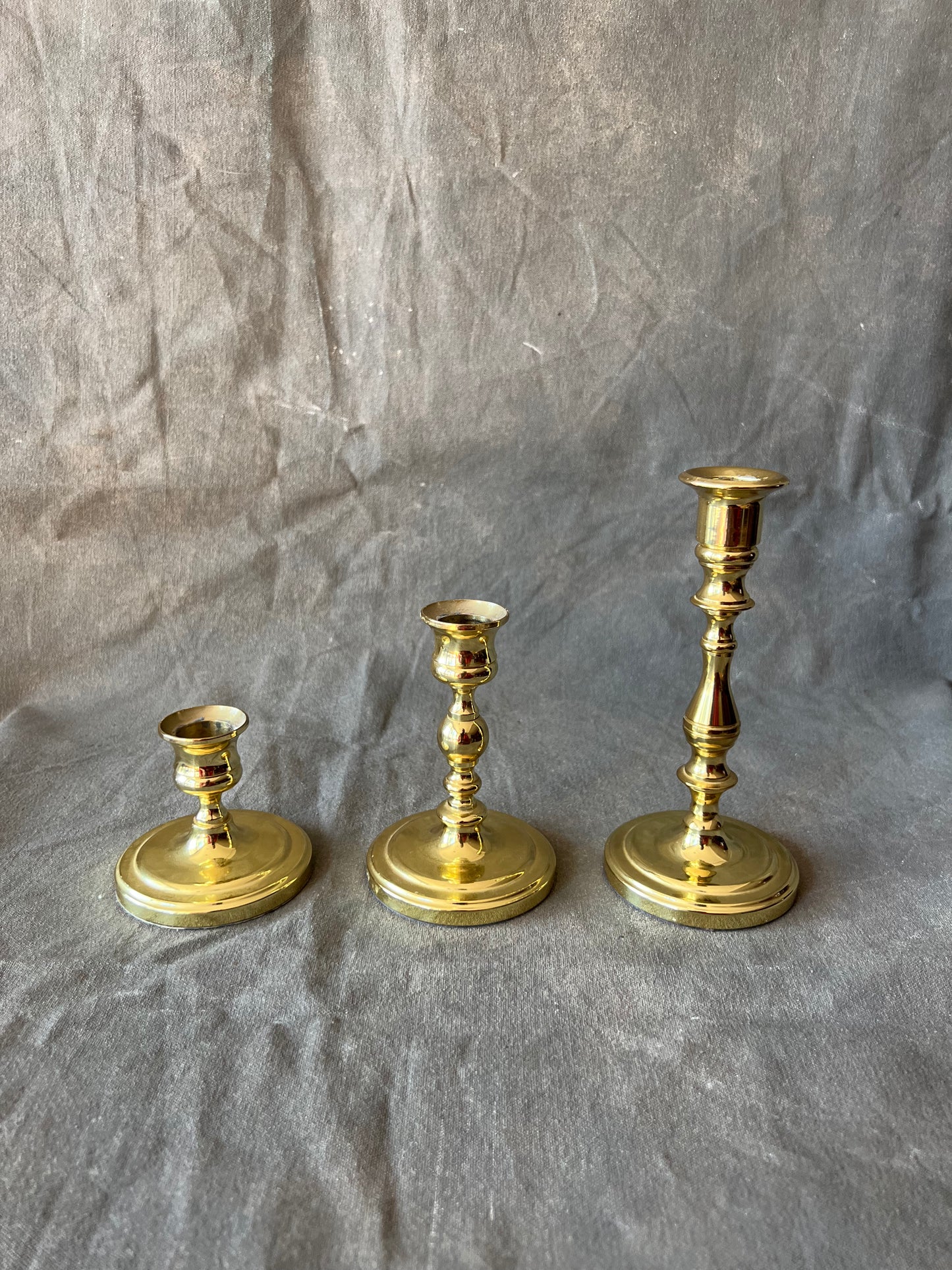 Set of Three Baldwin Solid Brass Graduated Candle Holders