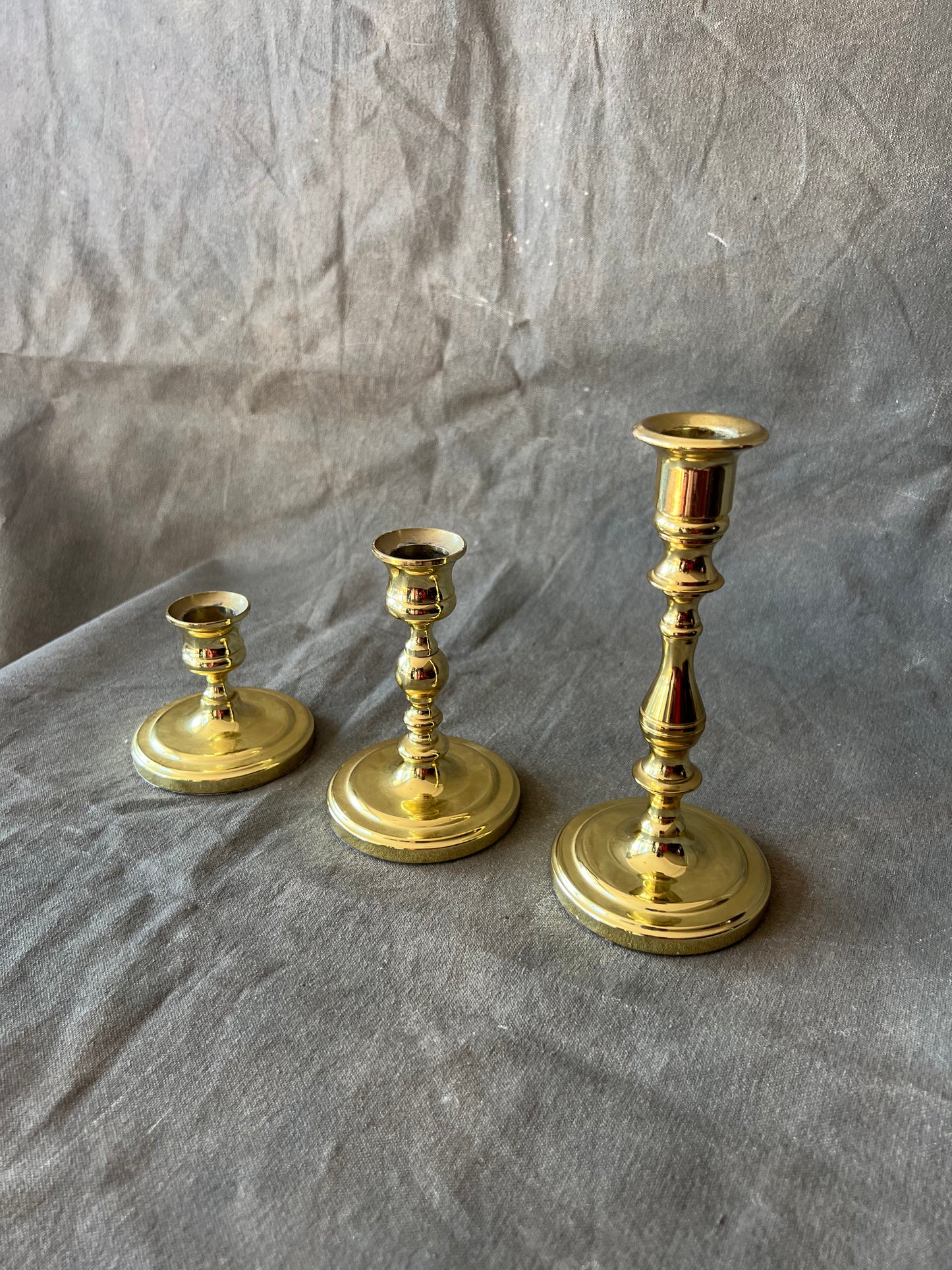 Set of Three Baldwin Solid Brass Graduated Candle Holders