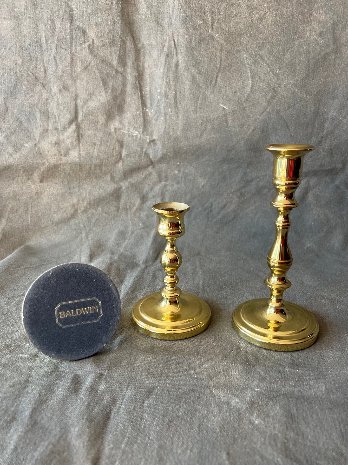 Set of Three Baldwin Solid Brass Graduated Candle Holders