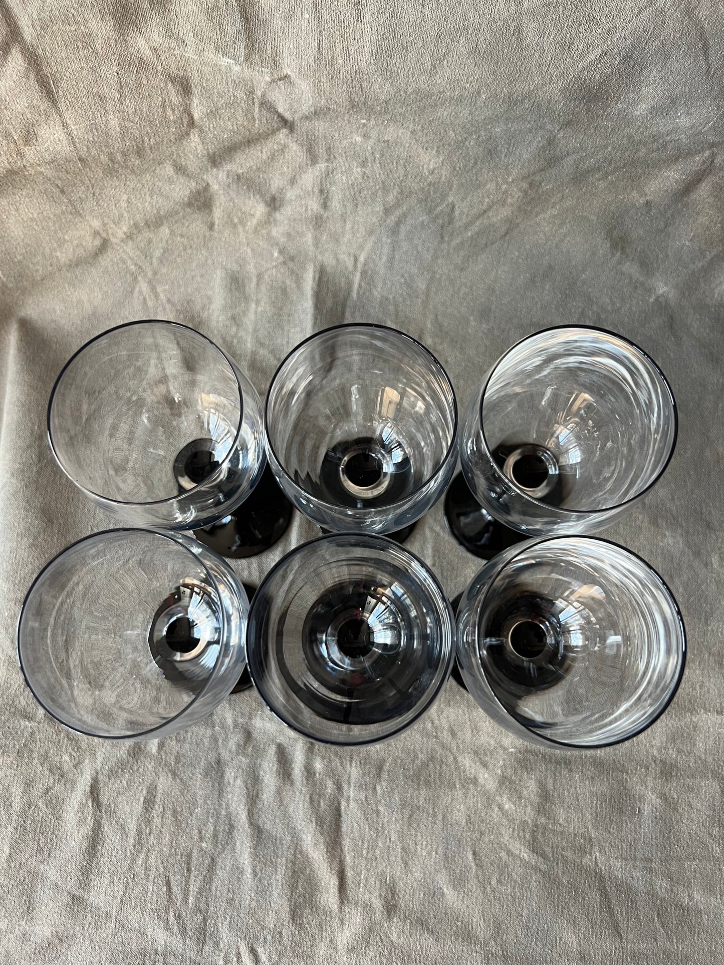 Set of Six Vintage French Cristal D'Arques-Durand Black Domino Claret Wine Glasses