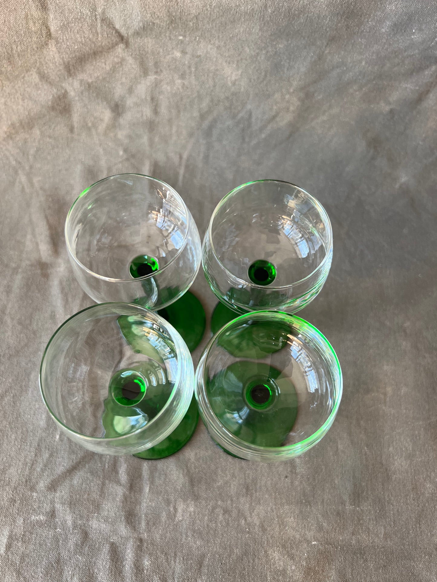 Set of Four Vintage French Luminarc Petite Green Stemmed Wine Glasses