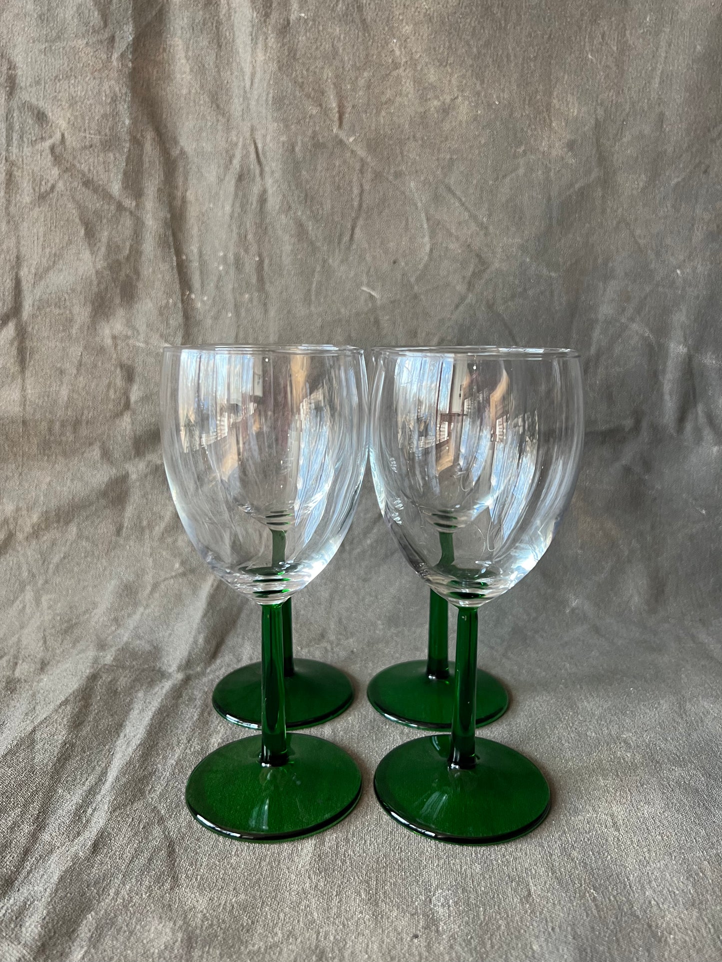 Set of Four Vintage French Luminarc Green Stemmed Wine Glasses