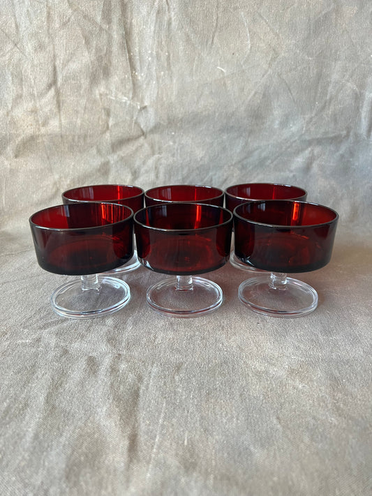 Set of Six French Luminarc Ruby Red Champagne Coups