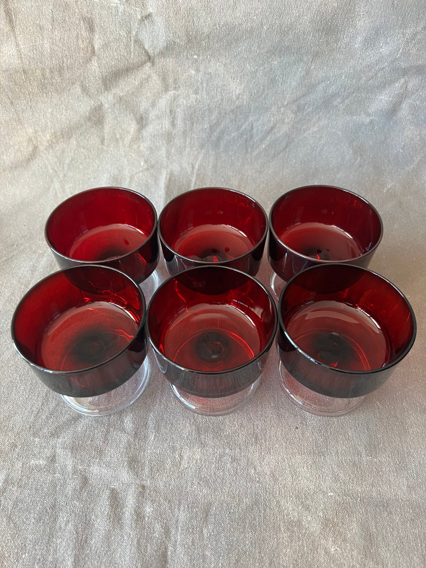 Set of Six French Luminarc Ruby Red Champagne Coups