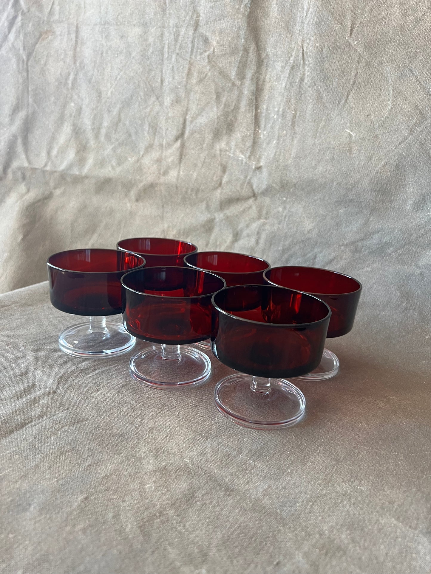 Set of Six French Luminarc Ruby Red Champagne Coups