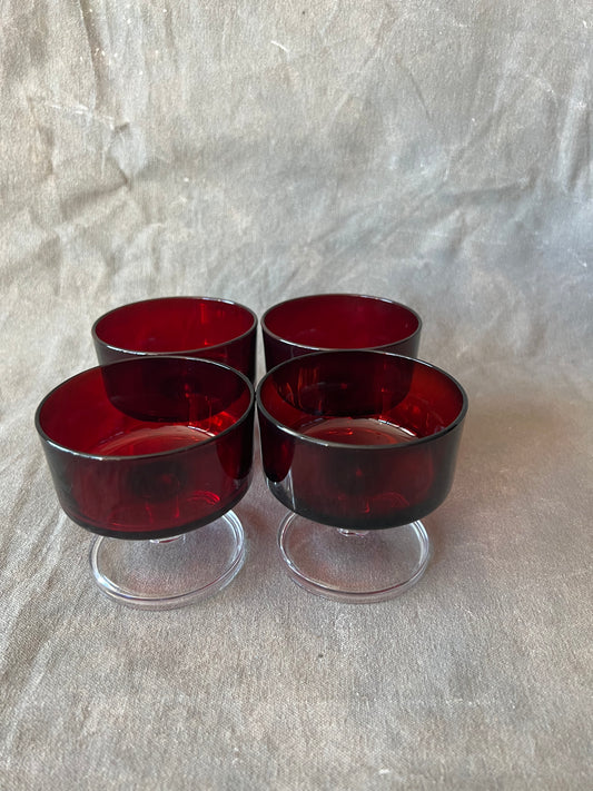 Set of Four French Luminarc Ruby Red Champagne Coups