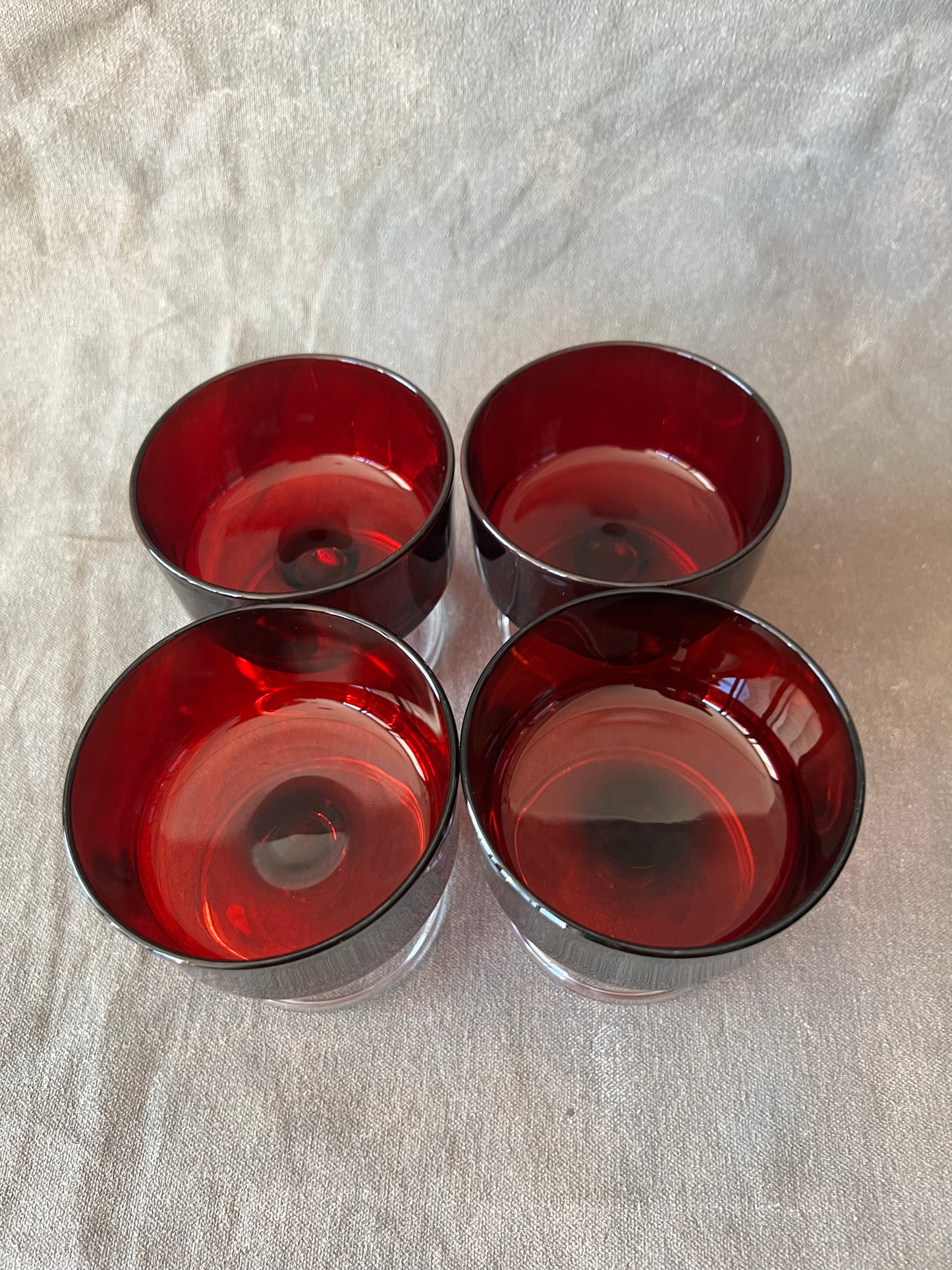 Set of Four French Luminarc Ruby Red Champagne Coups