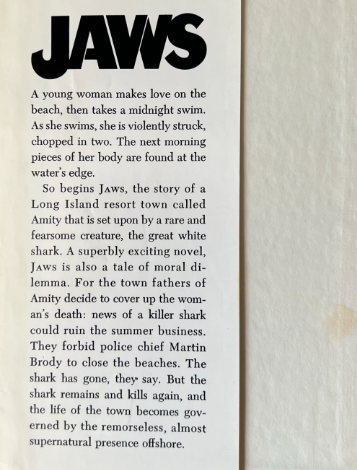 JAWS by PETER BENCHLEY HARDCOVER 1ST EDITION 1974 (US EDITION)